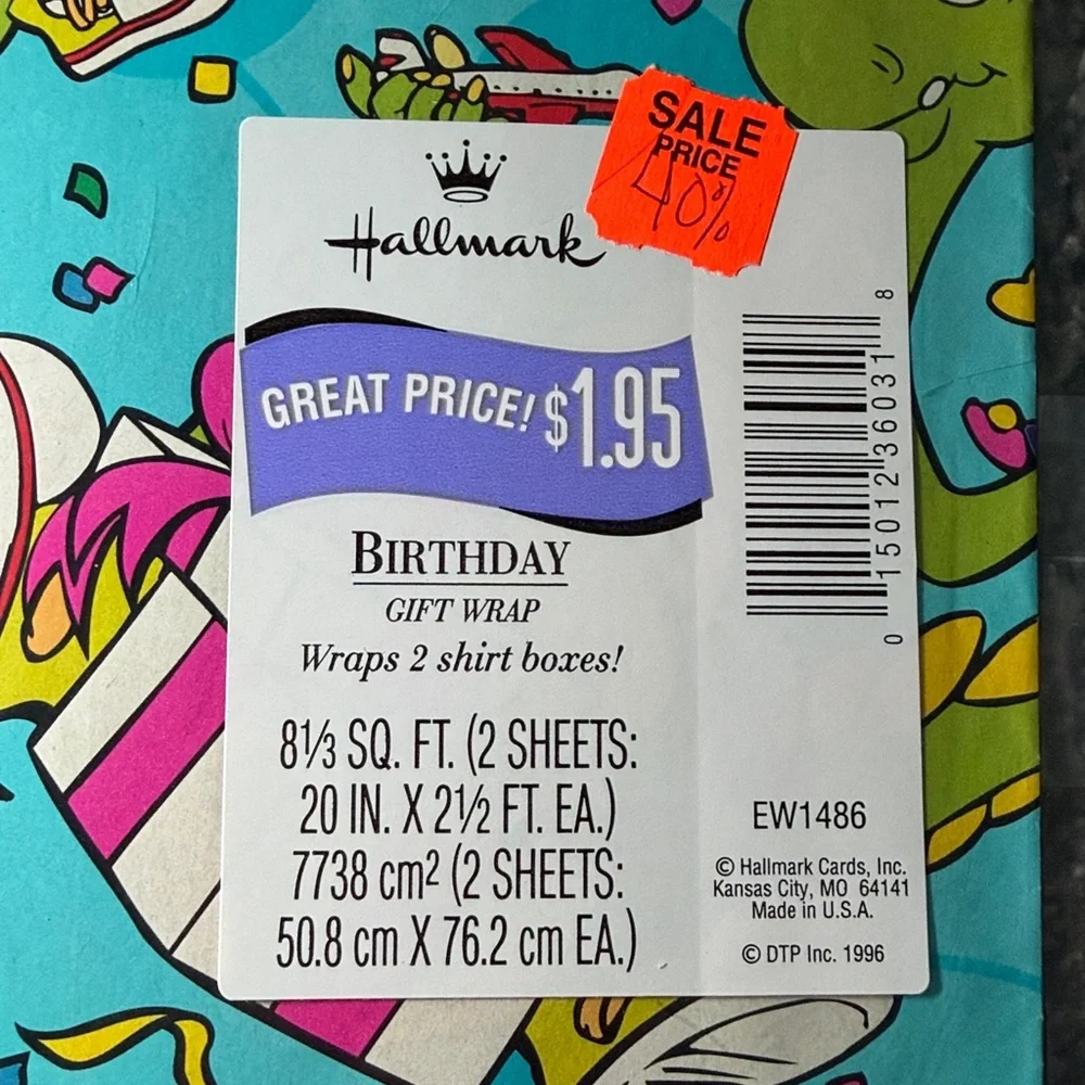 5/$25 VINTAGE Birthday Wrapping Paper Dudley The Dragon